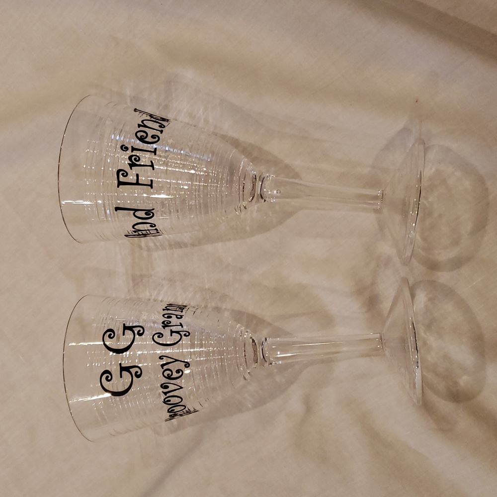 Groovy Granny & And Friend Monogrammed Fun Clear Plastic Wine Glasses (Set-2)